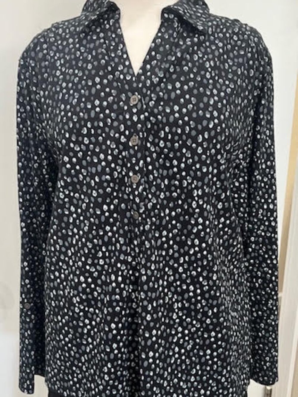 Wild Palms Blouse  Half button up XL Slate Black,Grey,Ivory